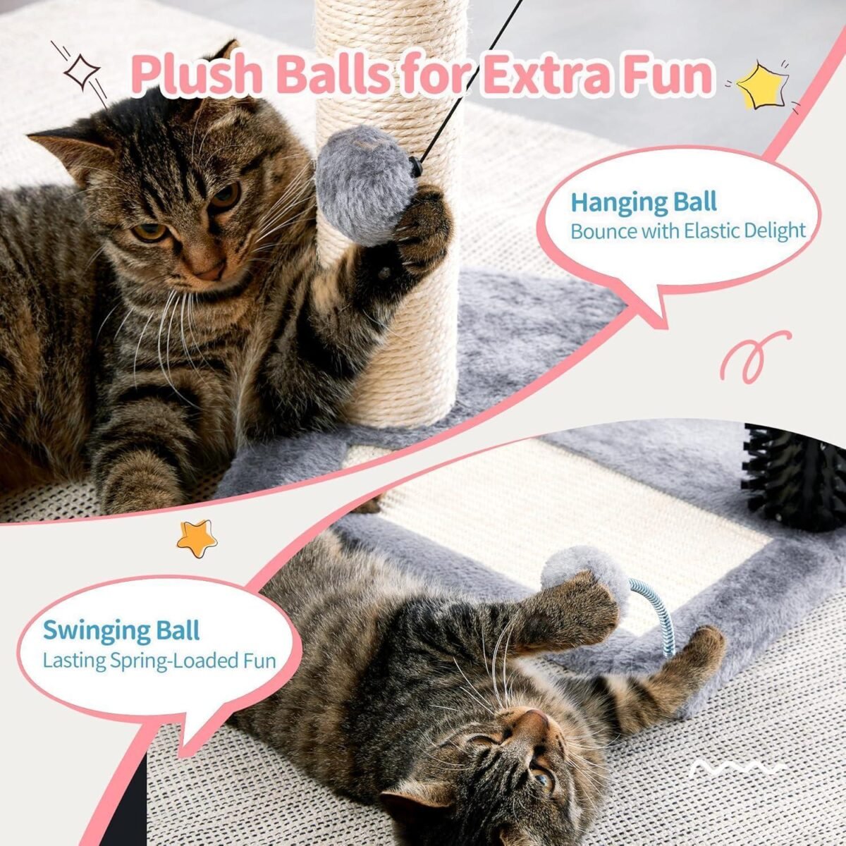 Small 4-in-1 Cat Tree Tower With Self-grooming Brush And Natural Sisal Scratching Post - Image 10