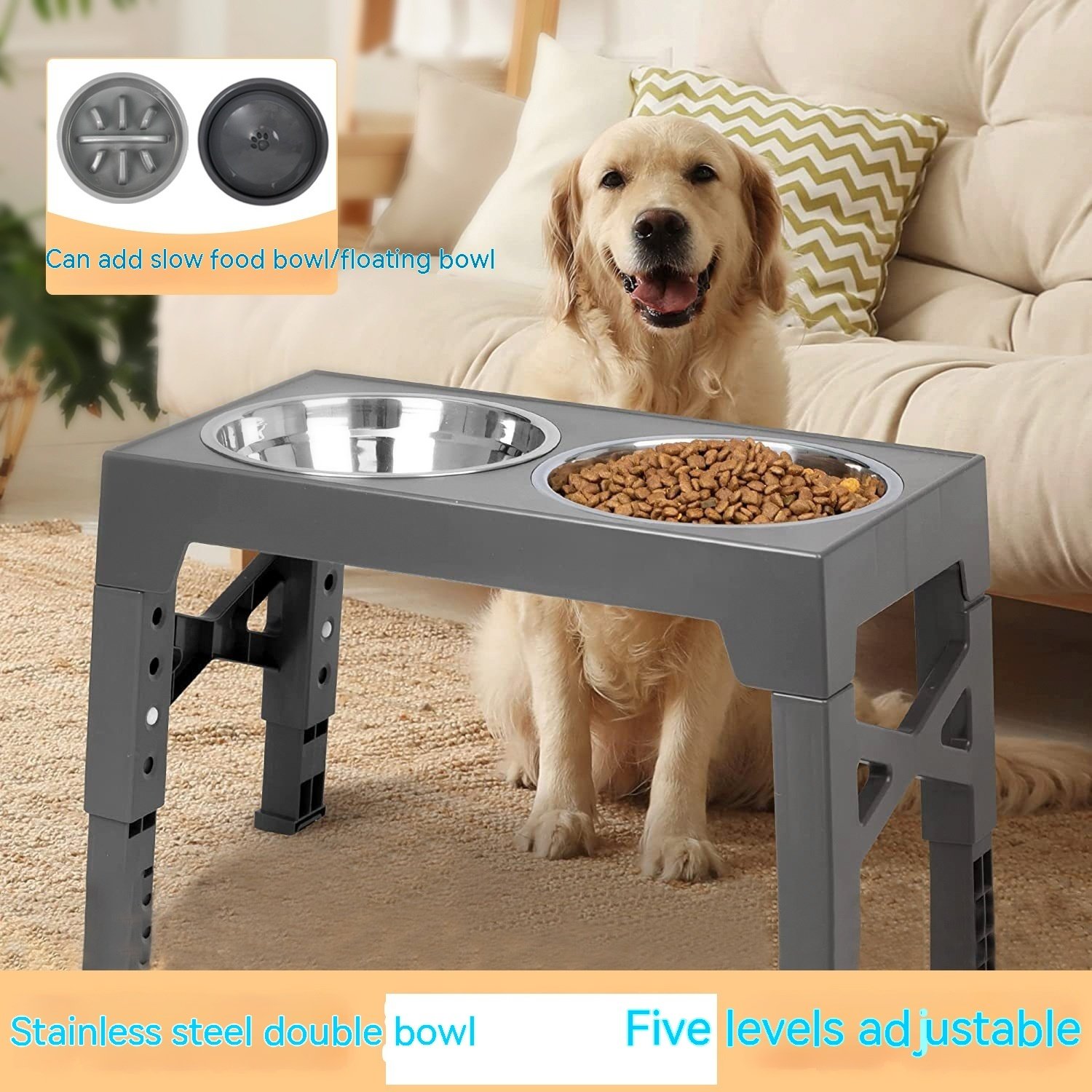 7448d15e-9b21-4822-91fb-01ee3b423790.jpg Pet Feeder Slow Feeding Bowl Lifting Dog Bowl Rack Neck Protection - Image 1