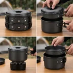Camping Cookware Set Outdoor Cooking Equipment Portable Camping Pot Hiking Kitchen Kit Backpacking Cookware Travel Tableware Lightweight Picnic Set Camping Bbq Gear Survival Cooking Kit 10