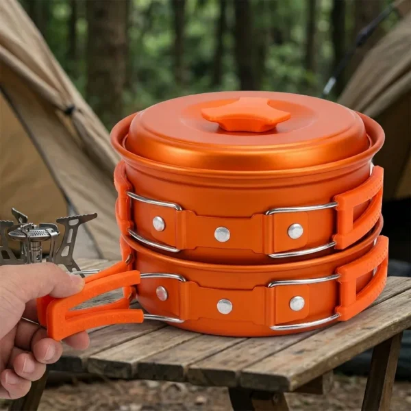 Camping Cookware Set Outdoor Cooking Equipment Portable Camping Pot Hiking Kitchen Kit Backpacking Cookware Travel Tableware Lightweight Picnic Set Camping Bbq Gear Survival Cooking Kit 2