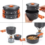 Camping Cookware Set Outdoor Cooking Equipment Portable Camping Pot Hiking Kitchen Kit Backpacking Cookware Travel Tableware Lightweight Picnic Set Camping Bbq Gear Survival Cooking Kit 3