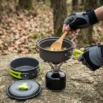 Camping Cookware Set Outdoor Cooking Equipment Portable Camping Pot Hiking Kitchen Kit Backpacking Cookware Travel Tableware Lightweight Picnic Set Camping Bbq Gear Survival Cooking Kit 4