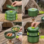 Camping Cookware Set Outdoor Cooking Equipment Portable Camping Pot Hiking Kitchen Kit Backpacking Cookware Travel Tableware Lightweight Picnic Set Camping Bbq Gear Survival Cooking Kit 5