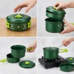 Camping Cookware Set Outdoor Cooking Equipment Portable Camping Pot Hiking Kitchen Kit Backpacking Cookware Travel Tableware Lightweight Picnic Set Camping Bbq Gear Survival Cooking Kit 9