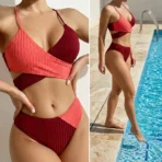 Knot Back Beachwear Bikini Patchwork Swimwear 2