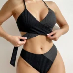 Knot Back Beachwear Bikini Patchwork Swimwear 5